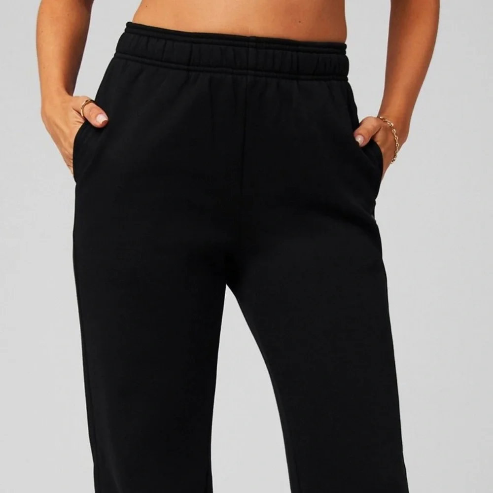 Fabletics Cozy Fleece Wide Leg Sweatpant in Black - Picture 2 of 8